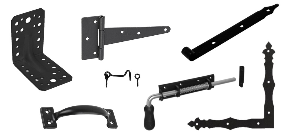 Závěsy, zástrče, držáky - černě pozinkované